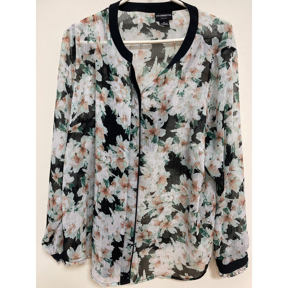 Liz Claiborne Career Woman Floral Metallic Sheer Blouse with Cami Plus Size 0X